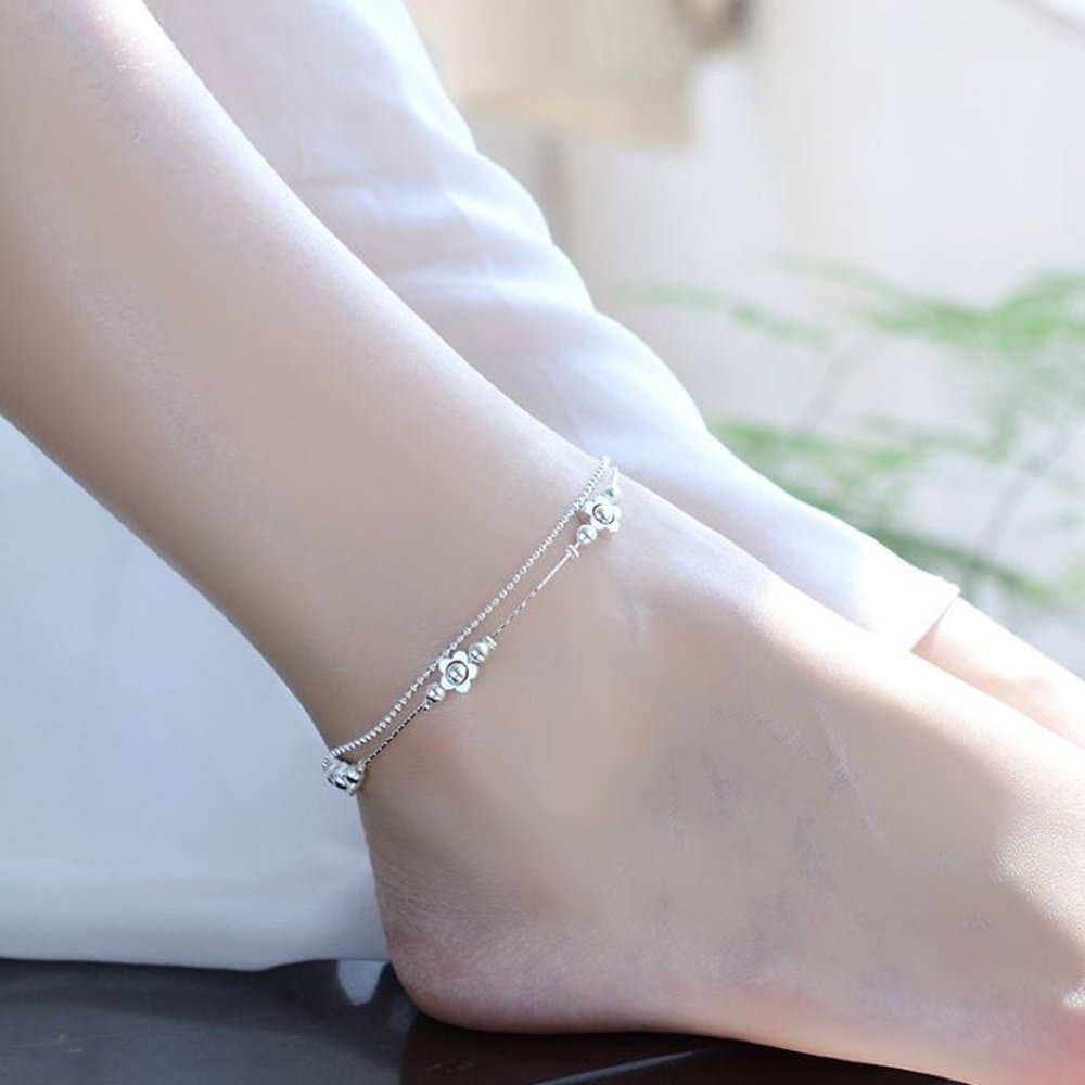 NEW 925 Silver Flower Bead Anklet